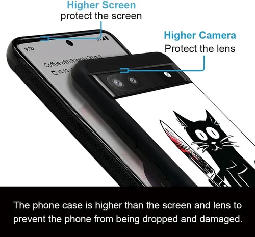 Vista 5 de CARLOCA Compatible with Google Pixel 7A Case,Angry Cat Knife What Pattern Ultra Protection Shockproof Soft Silicone TPU Non-Slip Back for Google