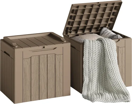 Vista 19 de Devoko - Caja de almacenamiento de 30 galones para terraza, resina impermeable, para exteriores y patio, banco con cerradura para herramientas