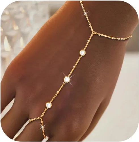 YANCHUN Pulsera de anillo Pulsera de mano Pulsera de cadena de mano ajustable Anillo de dedo de diamantes de imitación Cadena de mano para mujer s