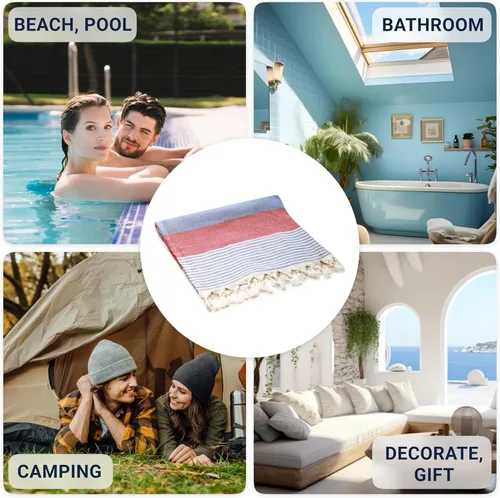 Vista 9 de Toalla de playa turca (71 x 39 pulgadas), se convierte en una bolsa, toallas de baño de gran tamaño 100% algodón, manta de playa ligera de secado