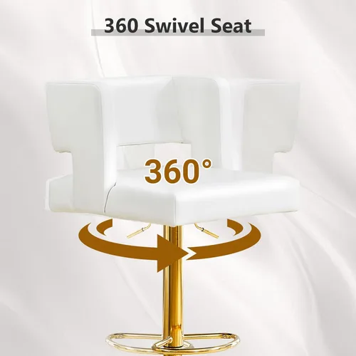 Vista 36 de Juego de 2 taburetes de bar de altura de asiento ajustable de 26-35 pulgadas, taburete giratorio de altura de mostrador con cojín de cuero, sillas