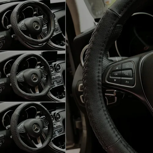 Vista 4 de Moyishi Funda de cuero superior para volante, ajuste universal, suave y transpirable, color negro