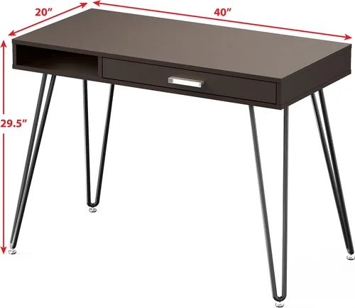 Vista 15 de SHW Escritorio de patas con horquilla para computadora de oficina en casa con cajón, color negro