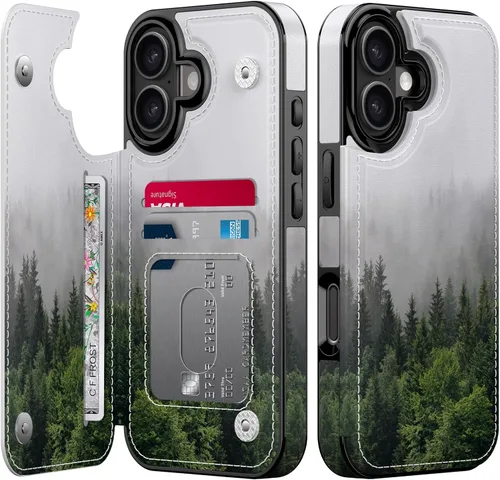 Vista 64 de LETO para iPhone 15 Pro Funda tipo cartera - Tapa tipo folio con patada - Diseños de moda - Tarjetero - Funda protectora para mujeres y niñas - 6.1