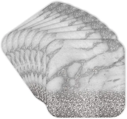 Vista 8 de 3dRose Posavasos de cerámica con estampado metálico de mármol y purpurina de mármol gris plateado (juego de 4)