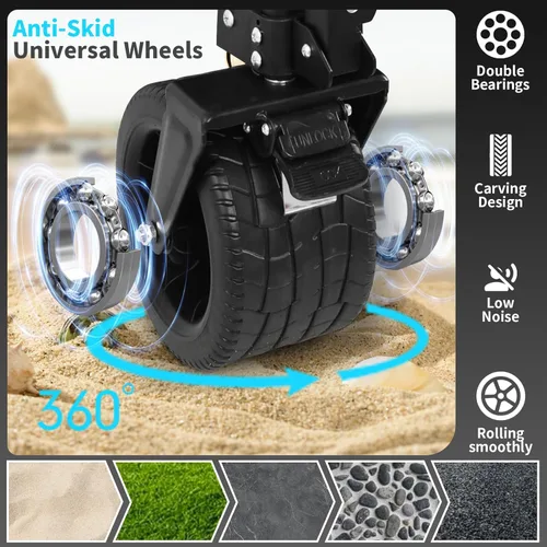 Vista 5 de Carro plegable plegable, carrito de playa resistente plegable con grandes ruedas de playa todo terreno para arena, carrito plegable