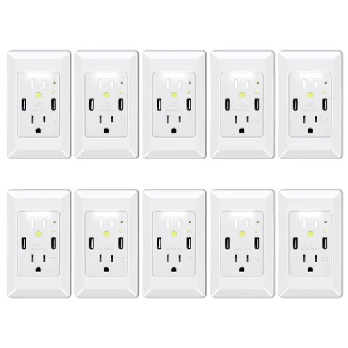 Vista 73 de Salida de receptáculo GFCI eléctrica Greencycle de 15 amperios, paquete de 5 salidas GFCI con indicador LED, resistente a la intemperie, grado