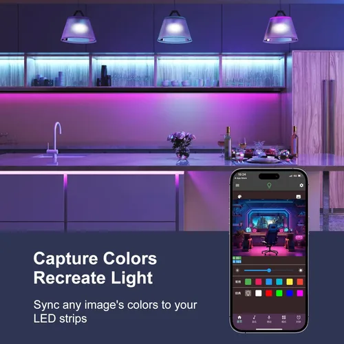 Vista 6 de Luces LED de 100 pies para dormitorio, luces LED RGB Bluetooth sincronizadas con música, aplicación inteligente y control remoto, tiras de luz LED