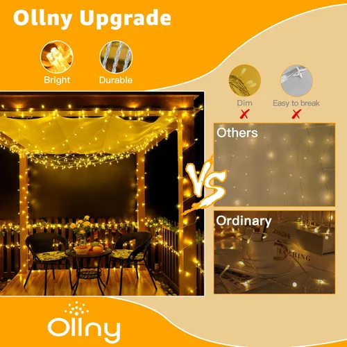 Vista 7 de Ollny - Guirnalda de luces con 120 ledes, de 40 pies, con temporizador, impermeables y conectables, 8 modos, para interior y exterior, dormitorio