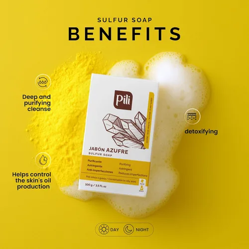 Vista 4 de Pili Natural Sulfur Soap Bars (3 Pack) Jabón de azufre - Deep Cleansing and Oil-Control Formula for All Skin Types - Maintain Healthy Skin - 3-Pack