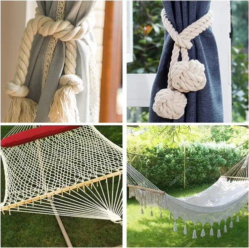 Vista 4 de Cuerda de algodón natural para manualidades, 1/2 pulgada x 50 pies, cuerdas de algodón trenzado de 4 hebras, cuerda suave blanca gruesa natural