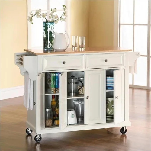 Vista 110 de Crosley Furniture isla de cocina con ruedas, Madera, Blanco