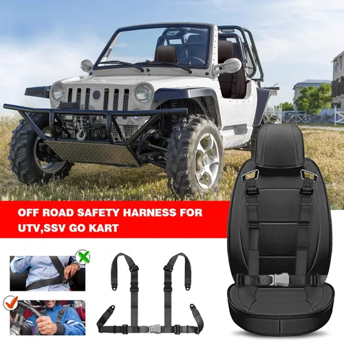 Vista 2 de Yakitoko Universal Set de arnés de seguridad de 4 puntos 2" Negro, se adapta a Go Kart, UTV, ATV, carreras