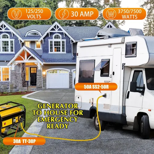 Vista 3 de Tellegloww - Cable RV de 10 pies, 30 amperios a 50 amperios, TT-30P a SS2