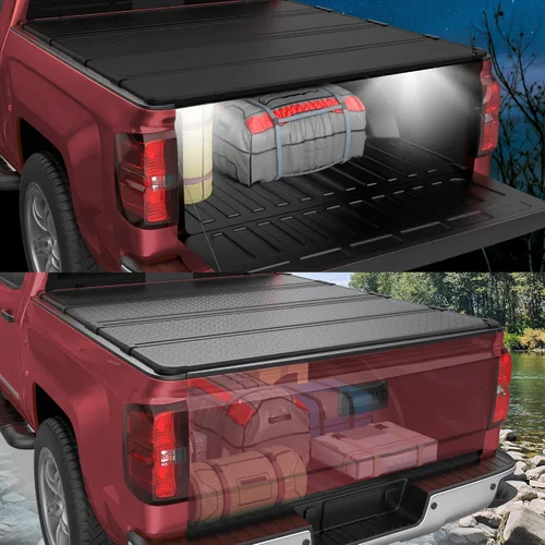 Vista 6 de Funda rígida para cama de camioneta con cuatro bisagras de aluminio, compatible con Dodge Ram 1500 2009-2025 Fleetside sin caja Ram, 5.7 pies/67.4