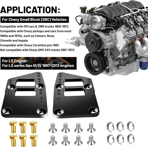 Vista 2 de Para LS Swap Motores Adaptadores Placas Adaptadoras - para Vehículo SBC a Motor LS Ajustable Universal LS Conversión Swap Soporte Pequeño Bloque