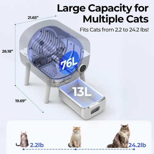 Vista 2 de Caja de arena para gatos autolimpiante: caja de arena automática extra grande para varios gatos, sin olor, control inteligente de aplicaciones, luz