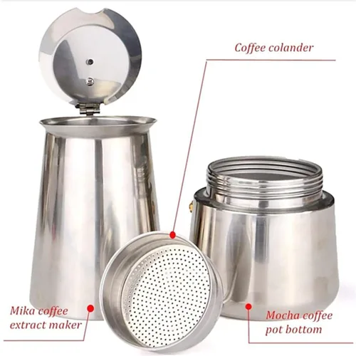 Vista 5 de Yosoo Cafetera, cafetera de acero inoxidable, cafetera para estufa, cafetera con filtro superior, cafetera fácil de limpiar (15.2 fl oz, 9 tazas)