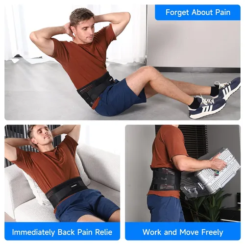 Vista 4 de Teyssor Soporte de espalda para aliviar el dolor de espalda baja, cinturón de apoyo lumbar ajustable con 6 estancias, cinturón de apoyo de espalda