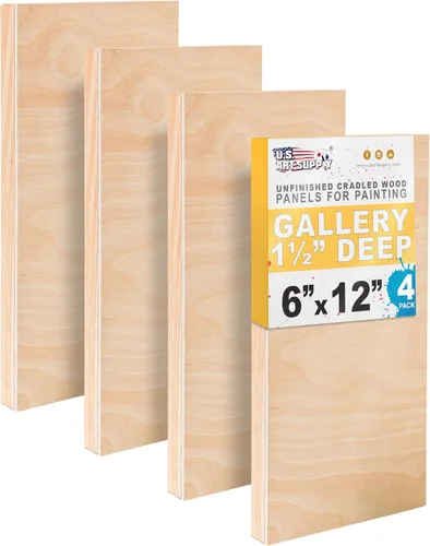 Vista 11 de U.S. Art Supply Paneles de madera acunados sin terminar de 4 x 12 pulgadas para pintar, galería de 1-1/2 pulgadas de profundidad