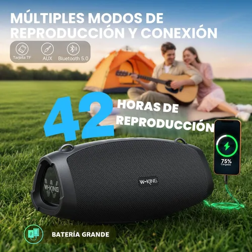 Vista 6 de W-KING Altavoz Bluetooth Potente, Altavoces Portátiles Bluetooth Inalámbricos de 120W Máximo, IPX6 Impermeable Altavoz Grande para Fiestas al Aire