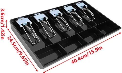 Vista 4 de Bandeja de dinero para caja registradora, bandeja de inserción portátil para monedas, caja de almacenamiento con 5 billetes, 4 compartimentos