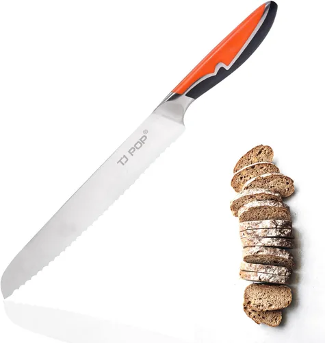 Vista 8 de TJ POP Cuchillo para tallar carne, cuchillo de rebanar de 8 pulgadas, diseño de espiga completa, hoja de acero alemán HC, mango antideslizante
