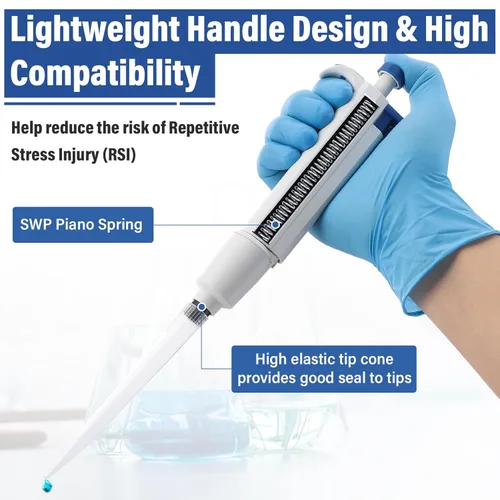 Vista 3 de Pipeta de volumen ajustable de 0.2 fl oz, micropipeta de laboratorio de un solo canal de 0.0-0.2 fl oz, micropipeta líquida manual para laboratorio