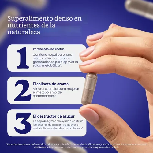 Vista 5 de Santo Remedio Super Nopal, fórmula exclusiva con Nopal, Gurmar (Gymnema Silvestre), picolinato de cromo y sulfato de vanadilo. 60 cápsulas