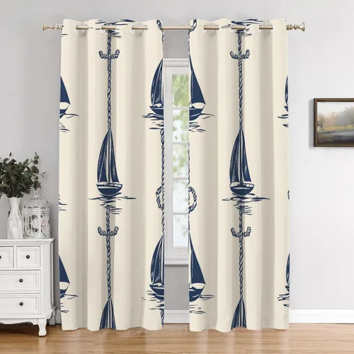 Vista 67 de Maritime Ocean Cafe Curtains,Anchors Nautical Art Blackout Tier Curtain Multilayer Polyester Short Kitchen Drapes 2 Pack 26X24 Inches