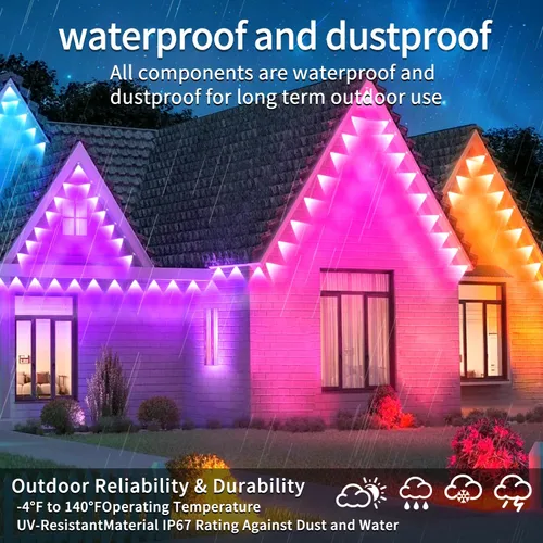 Vista 3 de segrass Luz permanente para exteriores de 300 pies, IP67, impermeable, luces de Navidad para exteriores, con aplicación/control remoto, luz de casa