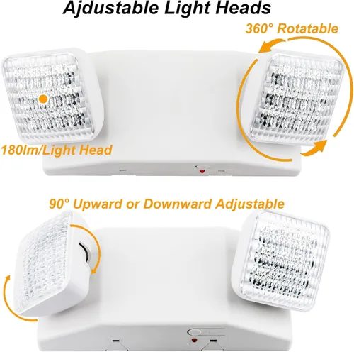 Vista 2 de LIT-PaTH Accesorios de iluminación LED de emergencia con 2 cabezales LED y baterías de respaldo, luz de salida estándar de EE. UU., calificada por