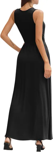 Vista 5 de Lilbetter - Vestido largo, sencillo, sin mangas, escote en V profundo, color liso, holgado, informal, para mujer