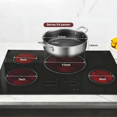 Vista 7 de Sartén Saltear de Acero Inoxidable de Tres Capas de 7 Cuartos, Sartén Antiadherente de 12 Pulgadas con Tapas, Utensilios de Cocina de Calor Rápido