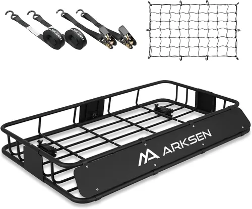 Vista 10 de ARKSEN Portaequipajes de techo universal extra ancho de 30 x 50 x 6 pulgadas, capacidad de 150 libras, resistente, con extensión, canasta