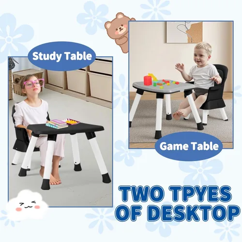 Vista 8 de Kinder King Silla Alta 8 en 1 para Bebé, se Convierte en Asiento Elevador para Comedor/Juego de Mesa y Silla para Niños/Mesa de Bloques