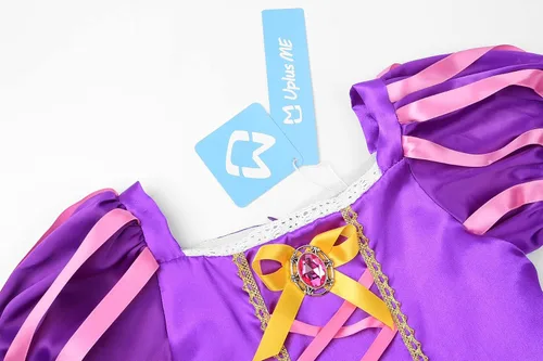 Vista 3 de Uplus ME Disfraz de princesa para niñas, manga abombada, color morado, disfraz de Halloween para fiestas