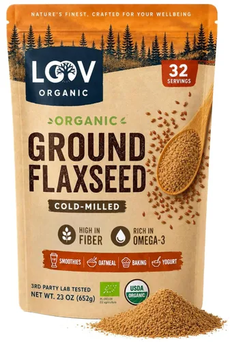 LOOV Semillas de lino molidas orgánicas – Semillas de lino molidas en frío – Alta fibra, 0.18 oz de Omega-3 a base de plantas (ALA), para batidos y