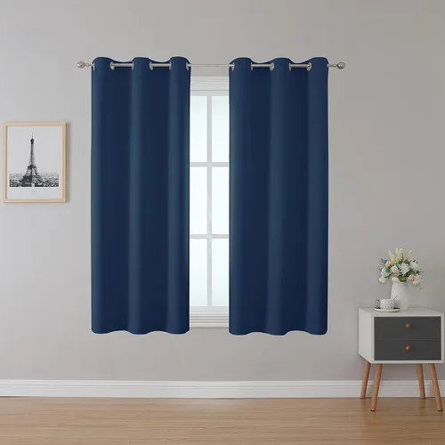 Vista 9 de Inherent Fire Retardant Blackout Curtains, Grommet Top, NFPA 701 Certified Flame Resistant Drape, FR Window Curtains for Classroom, 2 Panels, Black