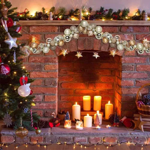 Vista 6 de Guirnalda de bolas de Navidad de 6 pies, inastillable, esferas colgantes de Navidad, decoraciones para el hogar, interiores, exteriores, repisas