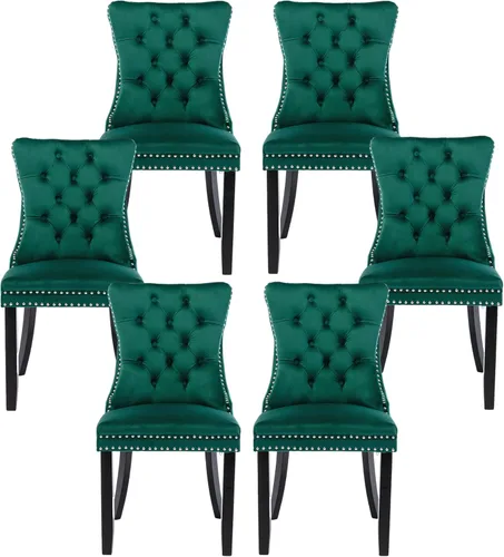 Vista 36 de Rhomtree Silla de comedor copetuda moderna de terciopelo para comedor, sillas de comedor tapizadas con diseño de remache de clavo, anillo trasero