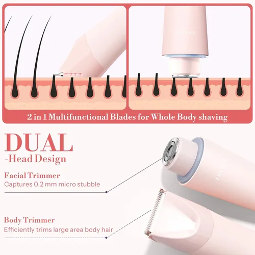 Vista 2 de Recortadora de bikini para mujer, afeitadora eléctrica 2 en 1 para mujer, recortadora de pelo púbico, impermeable, IPX7 con LED, maquinilla de Rosa