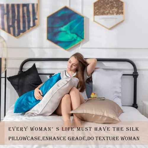 Vista 7 de Funda de almohada de seda de morera natural para cabello y piel, tamaño estándar de 20 x 26 pulgadas, funda de almohada gris con cremallera oculta
