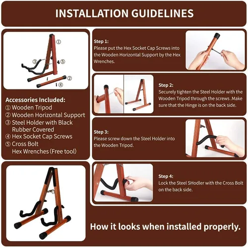 Vista 7 de Soporte para ukelele, soporte de madera para violín con soporte para arco, soporte de madera para mini guitarras pequeñas, banjo y mandolina (cereza)