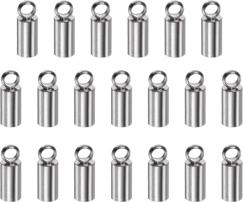 Vista 9 de HARFINGTON 20 tapas de extremo de cordón de 0.059 in de identificación de acero inoxidable para manualidades, pulseras, collares, borlas, tono dorado