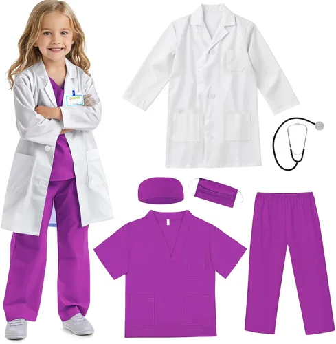 Vista 8 de RioRand Disfraz de médico para niños con estetoscopio, abrigo de laboratorio, disfraz para el día de la carrera, disfraz de Halloween para niños
