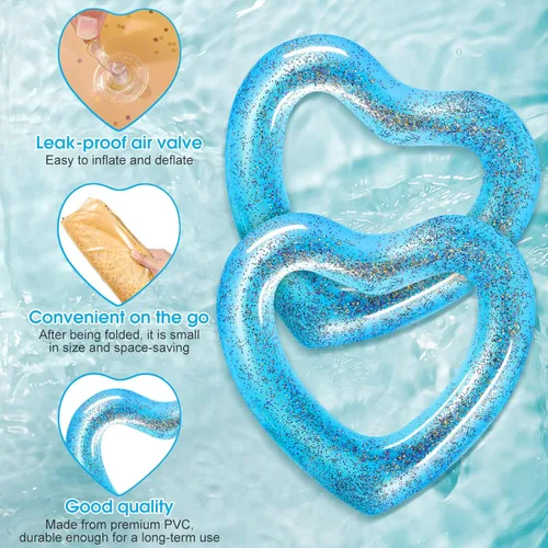 Vista 3 de Sumind 2 flotadores inflables de corazón para piscina, 47.3 x 39.4 pulgadas, flotadores de despedida de soltera en forma de corazón, tubo para boda