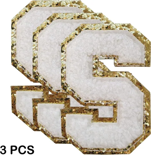 Vista 2 de SPRT - Parches de letras de chenilla universitaria con purpurina, parche de letras blancas para planchar con letras del alfabeto para disfraz