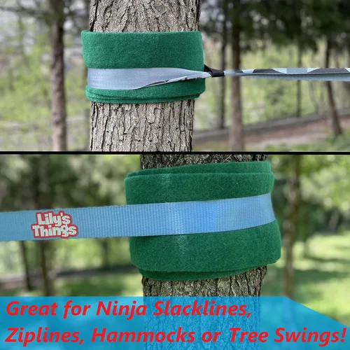 Vista 2 de Lily's Things Protectores de árbol para Ninja Slackline (juego de dos) 9 pies de longitud Protector de tronco de árbol, protector de árbol