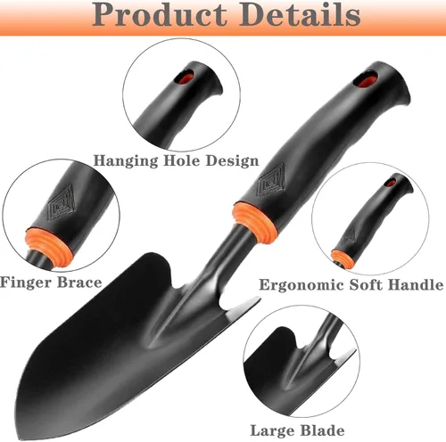 Vista 3 de Paleta de mano para jardín, pala de mano de jardinería resistente con agarre ergonómico, herramientas de jardín resistentes a la corrosión, pala